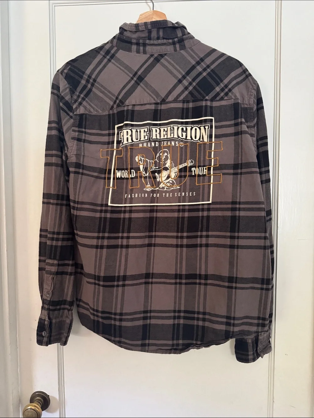 True Religion Brown and Black Plaid Lightweight Shirt Jacket